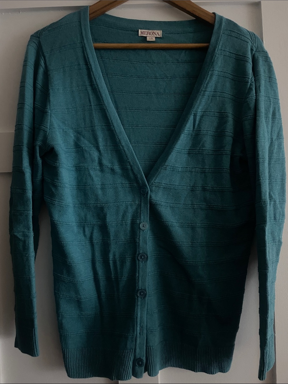 Merona Teal Ribbed V-Neck Button-Up Cardigan